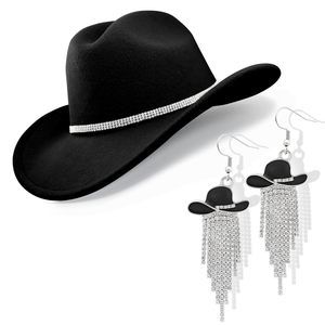 Cowboy Hat Rhinestone Cowgirl Boots Earrings Set Western Earrings Felt Fedora🐣